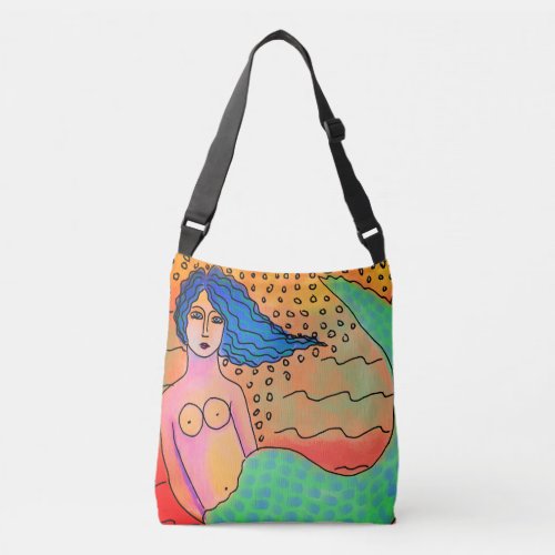 Original Abstract Mermaid Painting Crossbody Bag