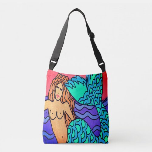 Original Abstract Mermaid Painting Crossbody Bag