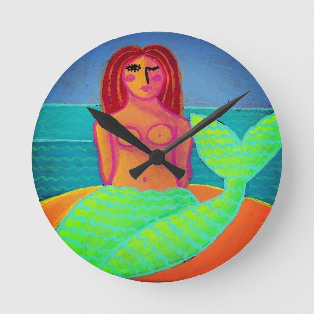 Original Abstract Mermaid Painting Round Clock (Front)