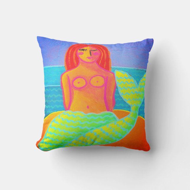 Original Abstract Mermaid Painting Throw Pillow (Front)
