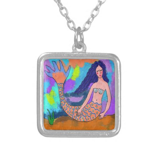 Original Abstract Mermaid Wearable Art Silver Plated Necklace
