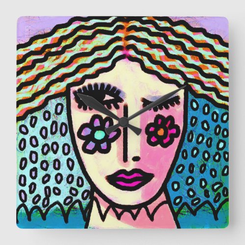 Original Abstract Painting of a Woman Square Wall Clock
