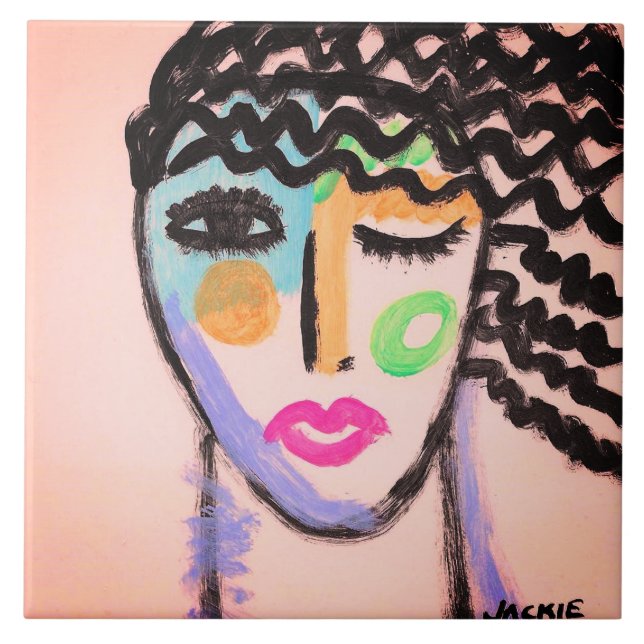 Original Abstract Portrait of a Woman Ceramic Tile (Front)