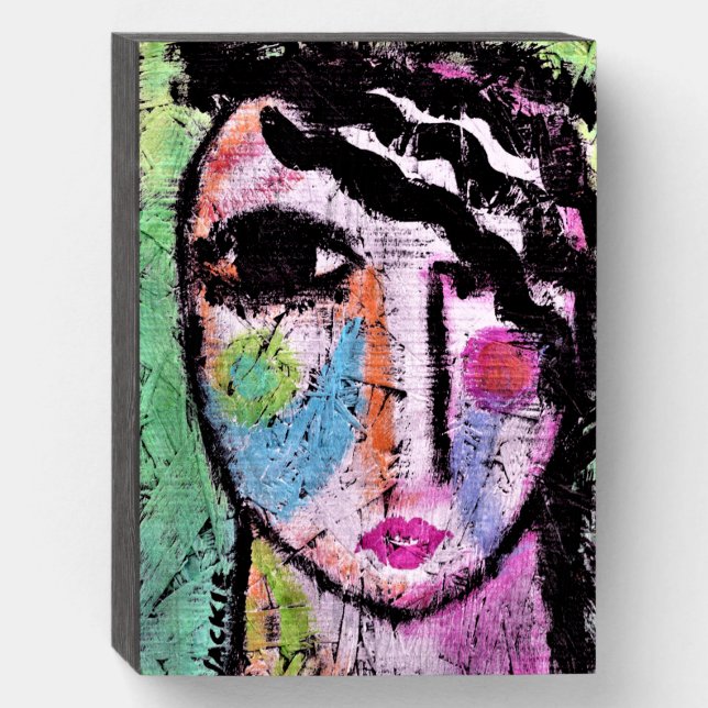 Original Abstract Portrait of a Woman Wooden Box Sign (Front Vertical)