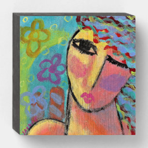 Original Abstract Portrait of a Woman Wooden Box Sign
