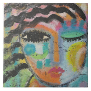 Original Abstract Portrait on OSB Board Ceramic Tile
