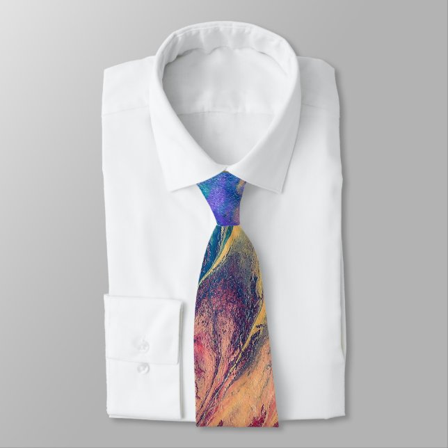 Original Abstract Rainbow Colorful Splash Painting Neck Tie (Tied)