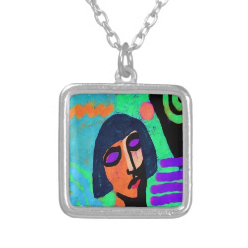 Original Abstract Wearable Art Silver Plated Necklace