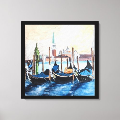 Original Acrylic Painting of Gondolas by St Marks Canvas Print