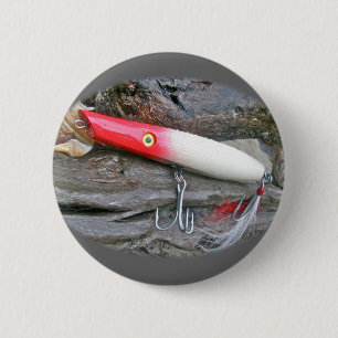 Original AJS Pencil Popper Fishing Lure Pinback Button