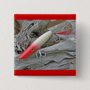 Original AJS Pencil Popper Fishing Lure Pinback Button