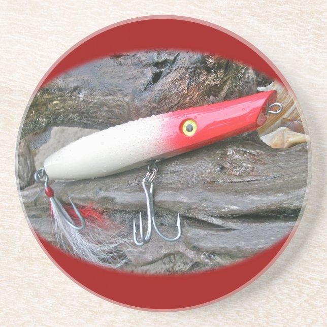 Original AJS Pencil Popper Fishing Lure Sandstone Coaster (Front)