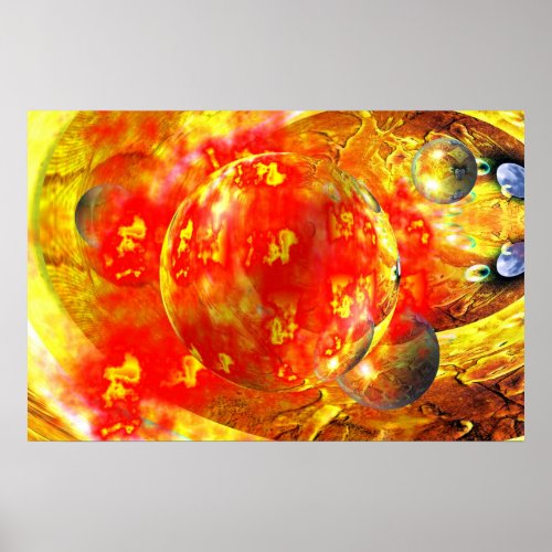 Original  Art _ Abstract Balls  Fire Print Poster