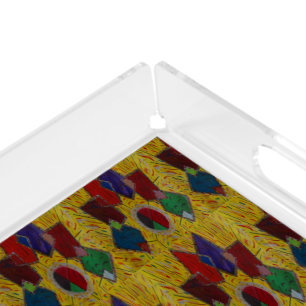 Original art abstract squares diamonds patterns    acrylic tray