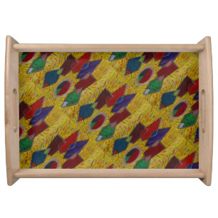 Original art abstract squares diamonds patterns    serving tray