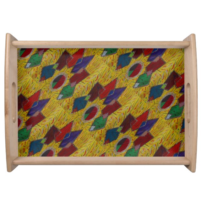 Original art abstract squares diamonds patterns    serving tray (Front)