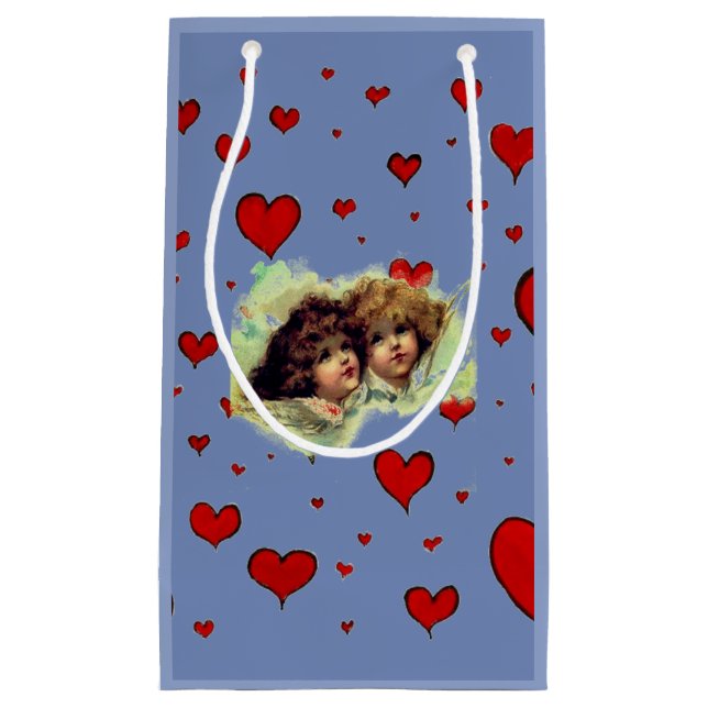 ORIGINAL ART ANGELS AND HEARTS IN BLUE Gift Bag (Front)