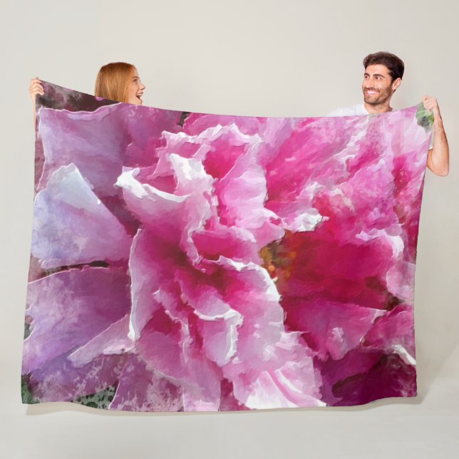 ** Original Art AR1 -  Pink Peony Floral Painting Fleece Blanket (In Situ)