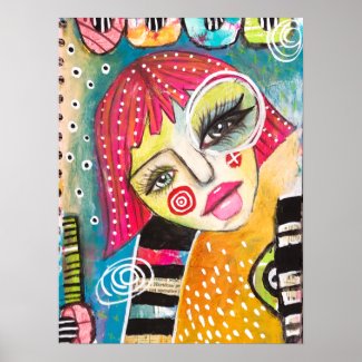 Original Art Colorful Abstract Whimsical Pink Girl