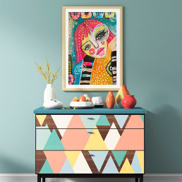 Original Art Colorful Abstract Whimsical Pink Girl Poster