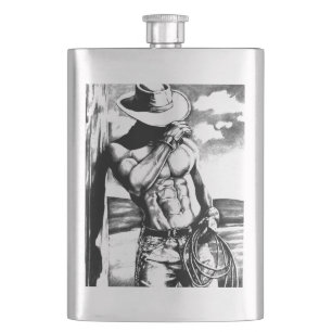 Original Art Cowboy Drawing Cool Classic Hip Hip Flask
