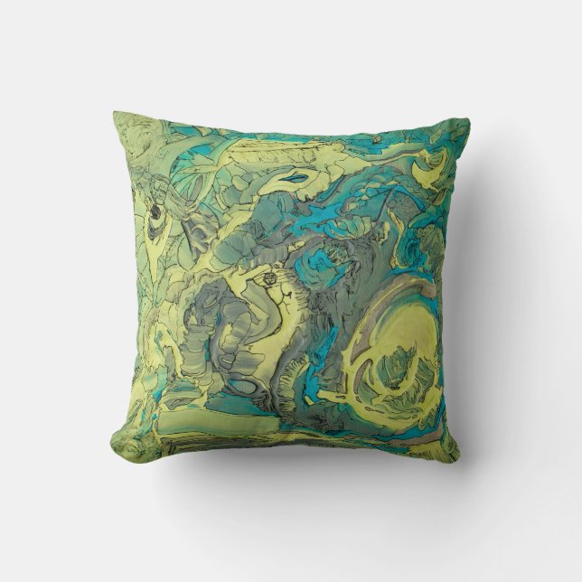 Original Art Design Abstract Green Throw Pillow (Front)