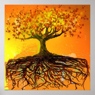 Original Art- Distressed Grunged Roots Tree Poster