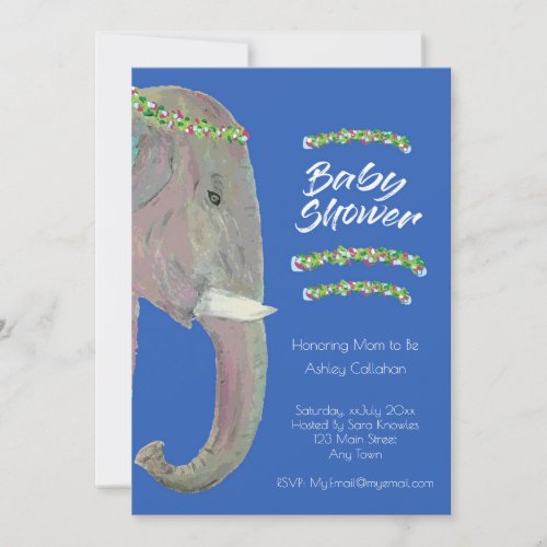 Original Art Elephant  Baby Shower _ Boy Invitation