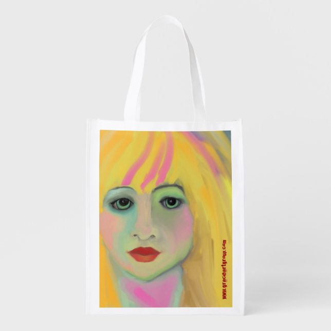 Original Art Faces Reusable Grocery Bag (Front)