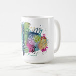 Original Art Fun Add Name Colorful Modern Abstract Coffee Mug<br><div class="desc">This fun design was created using my original hand painted watercolor abstract art in vibrant blues,  greens,  pinks,  and golden yellow with lots of fun marks and doodles and has a modern,  trendy vibe.  Add your name or other text to personalize it!</div>