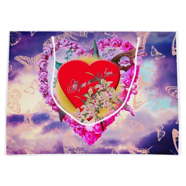 ORIGINAL ART HEART, FLOWERS AND CLOUDS GIFT BAG (Front)