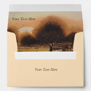 original art of autumn sun setting woods Landscape Envelope