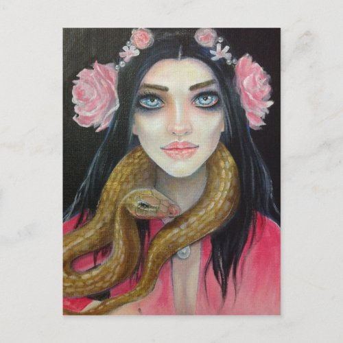 Original art painting of a girl and her snake postcard