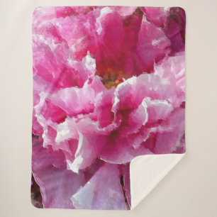*~* Original Art Pink Peony Floral AR1 Painting Sherpa Blanket