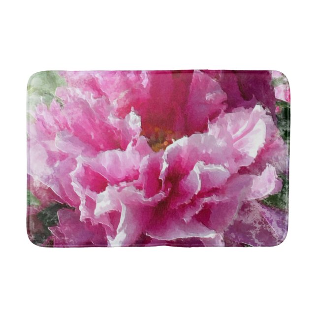 *~* Original Art Pink Peony Floral Painting AR1 Bath Mat (Front)