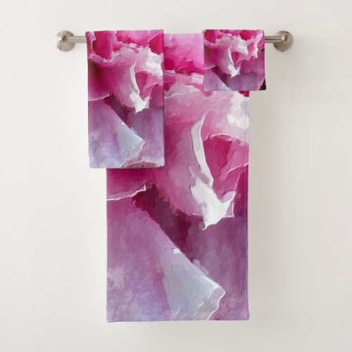  Original Art Pink Peony Floral Painting AR1 Bath Towel Set