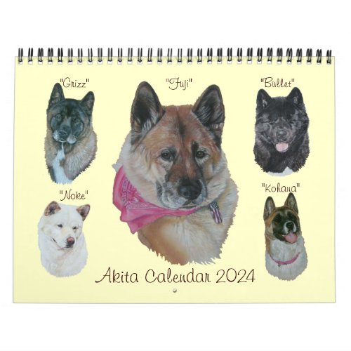 original art portraits of japanese akita dogs calendar