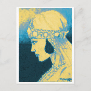 Original Art Postcard--1920's Bride/Blue & Yellow Postcard