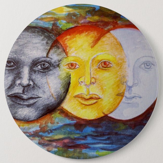 Original art sun moon eclipse  button (Front)