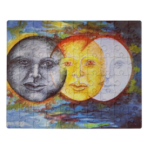 Original art sun moon eclipse jigsaw puzzle