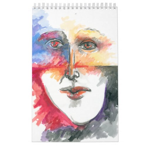 Original art sunset eyes surrealism watercolor   calendar