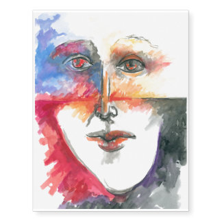 Original art sunset eyes surrealism watercolor   temporary tattoos