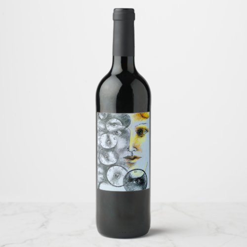 Original art surrealism clock image wine label