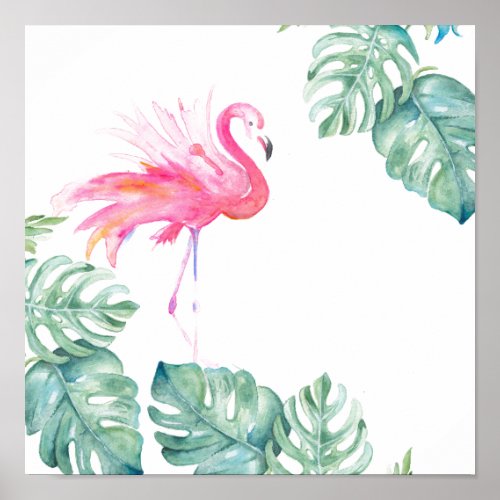 Original Art Tropical Watercolor Pink Flamingo Poster