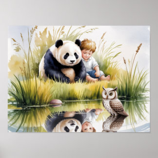 ORIGINAL ART WATERCOLOR OF ANIMALS RELAXING POSTER