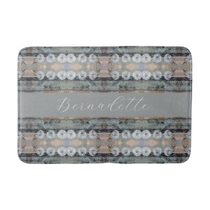 Original Artist Pattern Grey Blue Tan with Name Bath Mat