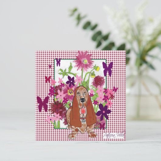original artwork of Basset Hound with flowers (Standing Front)