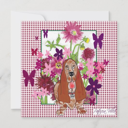 original artwork of Basset Hound with flowers (Front)