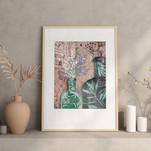 Original Artwork Vintage Bottle  Foliage Poster