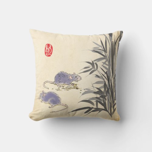 Original Bamboo Rat painting Chinese Year Zodiac P Throw Pillow